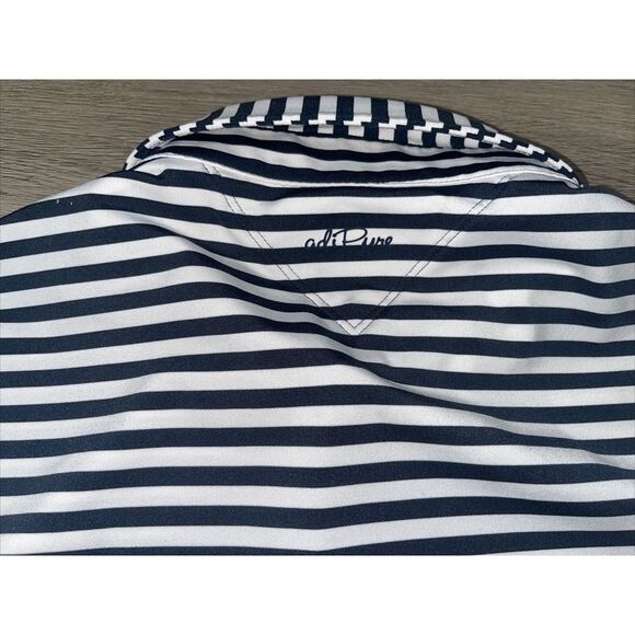 Adidas Adipure Polo Blue White Striped Stretch Golf Shirt MENS SIZE Medium - Picture 8 of 8
